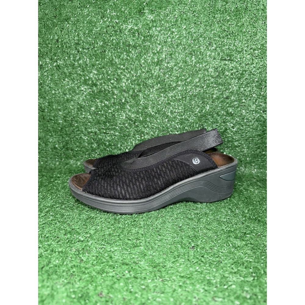 BZees Sandals Womens 7.5M Dream Black Strappy Peep Toe Slingback‎ Wedge Slip On - Picture 4 of 9